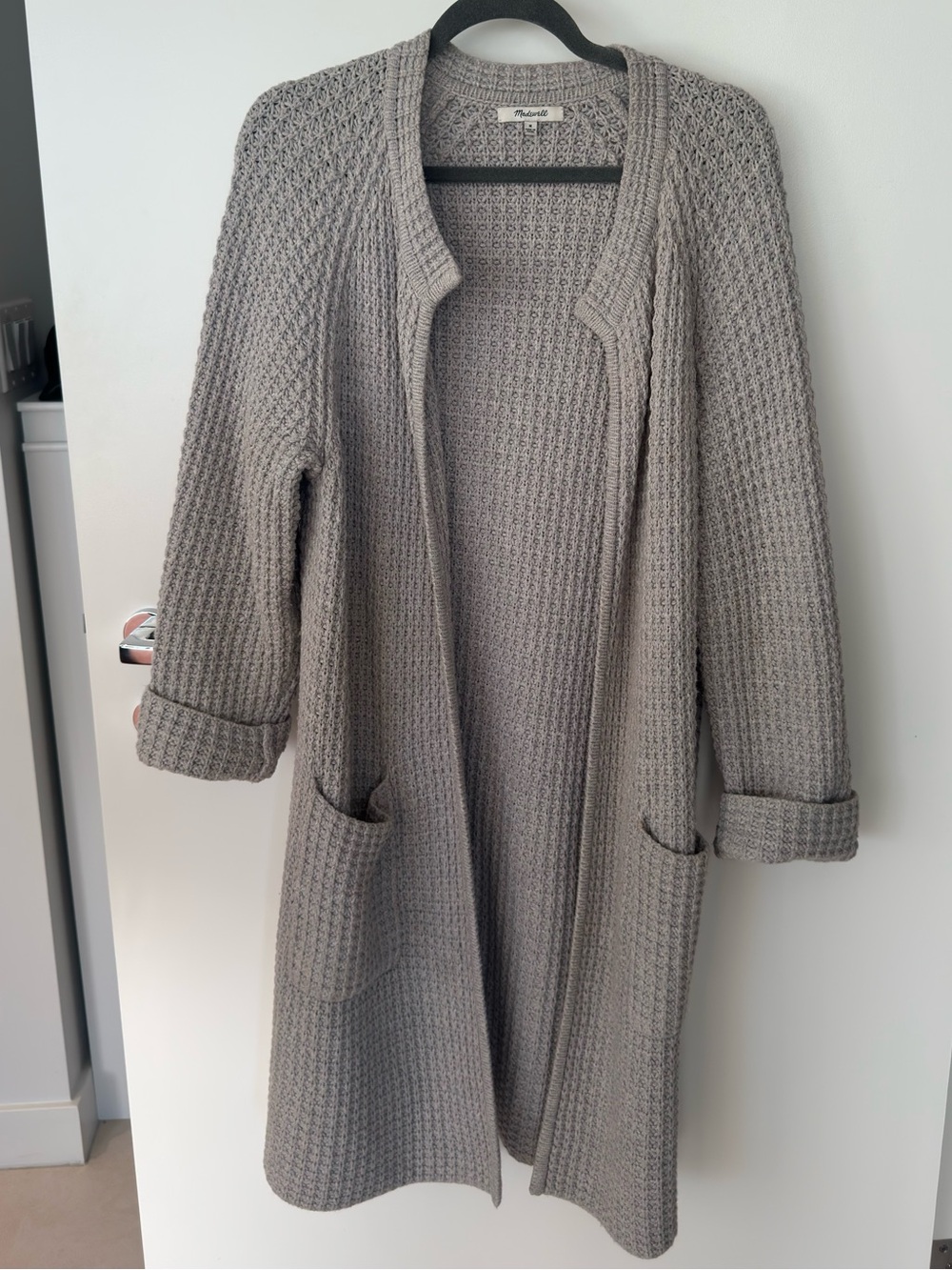 Madewell Gray Waffle Knit Open-Front Cardigan